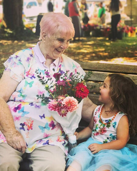 London June, age 4, bringing flowers to her great-grandmother Joyce. This is where it began.
